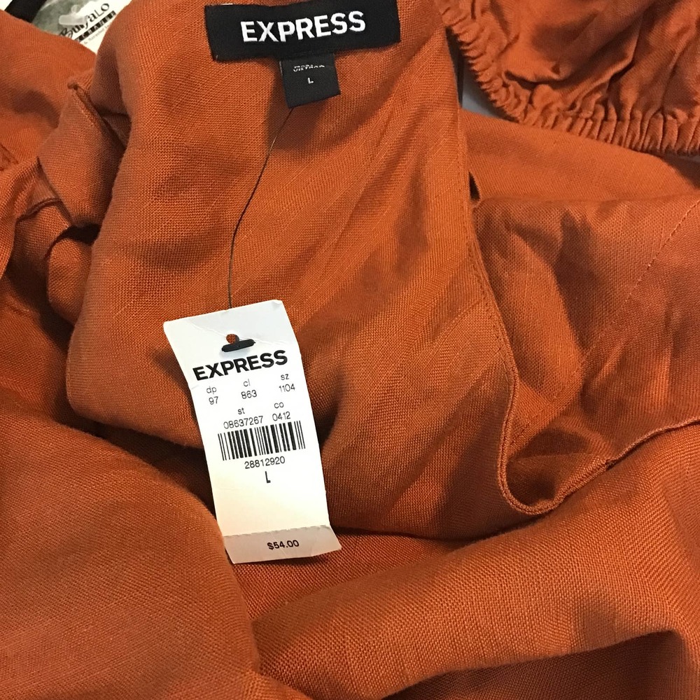Express Linen Rust Ruffle Sleeve Blouse - Picture 3 of 7